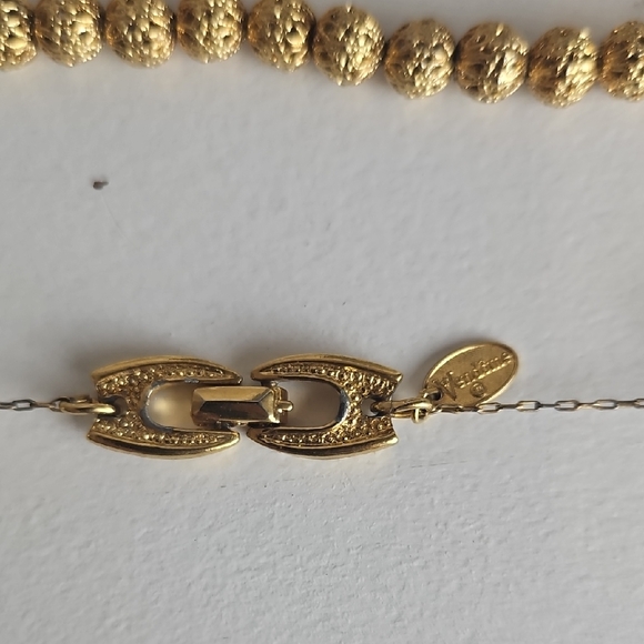 Triple Strand Gold Beaded Necklace - Picture 3 of 8